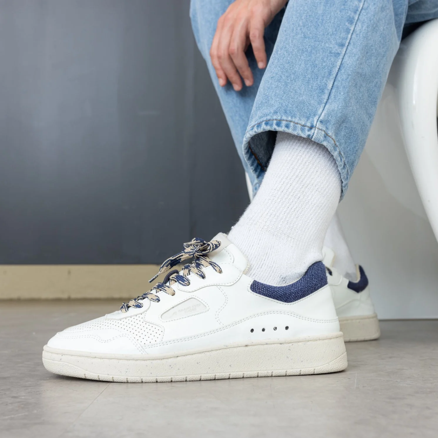 Grand Step Shoes Sneaker Level Apple Hemp (Leather) white/navy Men's