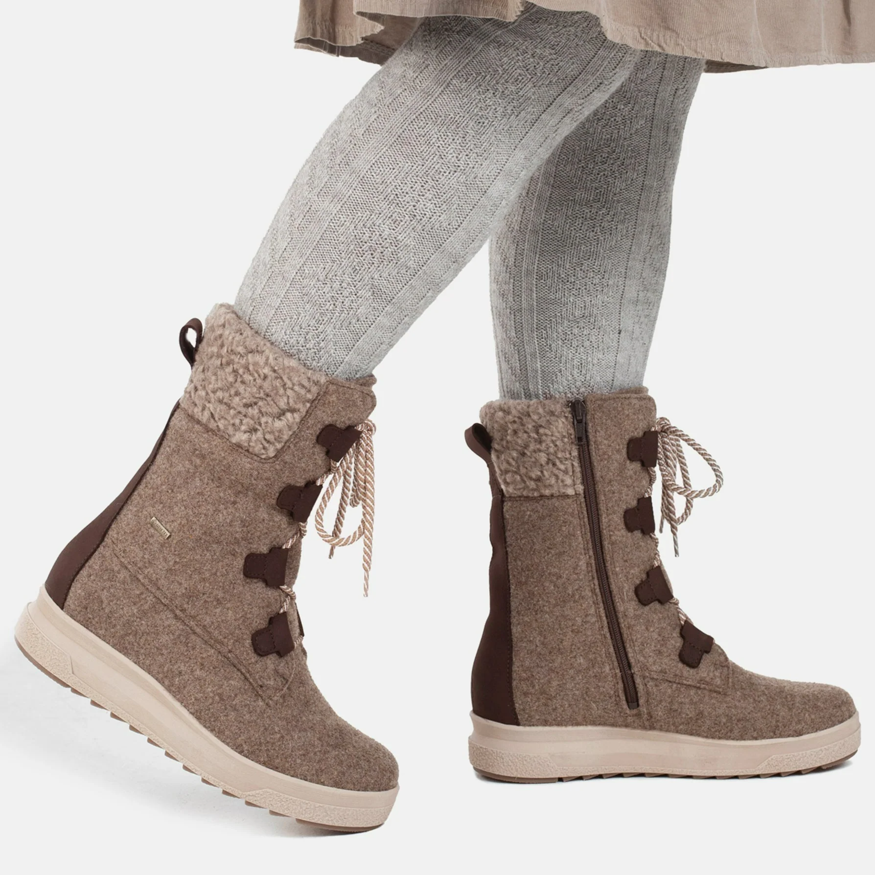 Pomar Winter Boots Reki GTX (Felt Boots, Waterproof, Wide, Extremely Warm) Sand Brown Ladies