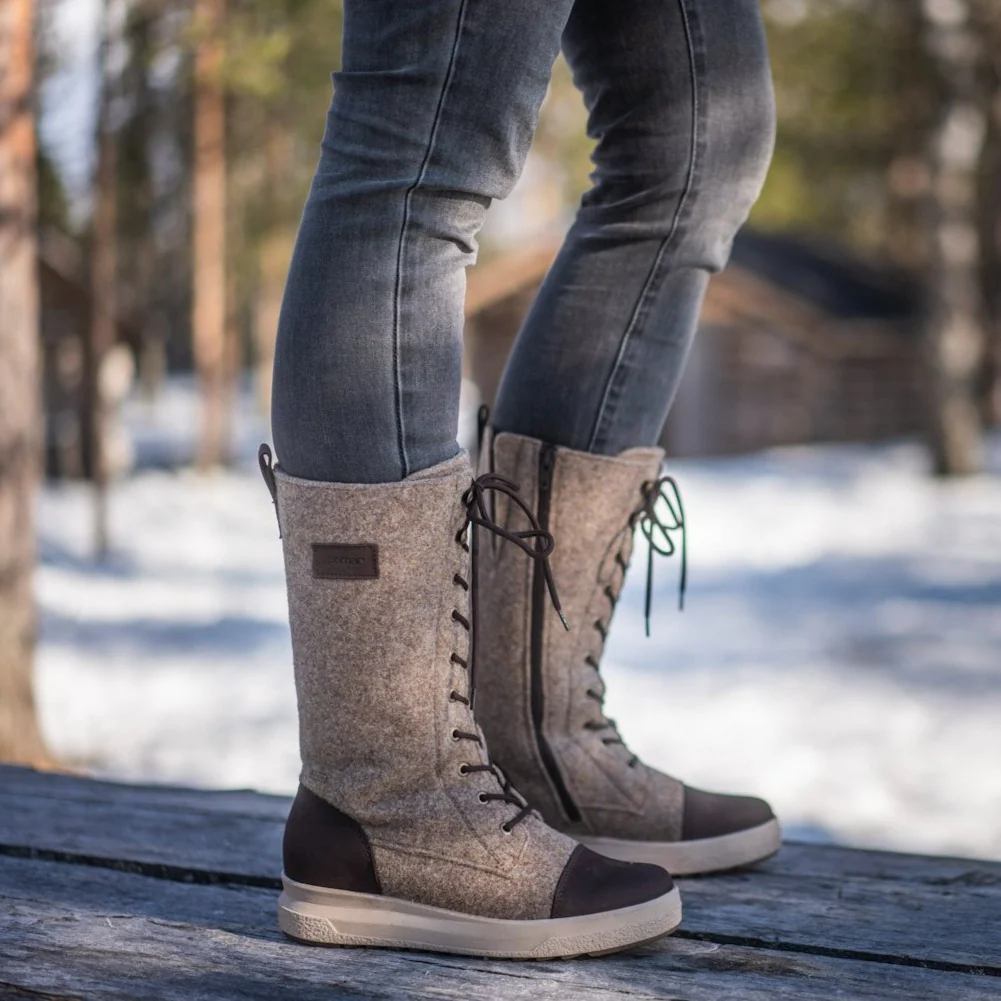 Pomar Winter Boots JÄÄTIKKÖ GTX (Felt Boots, Waterproof, Wide, Extremely Warm) Sand Brown Ladies
