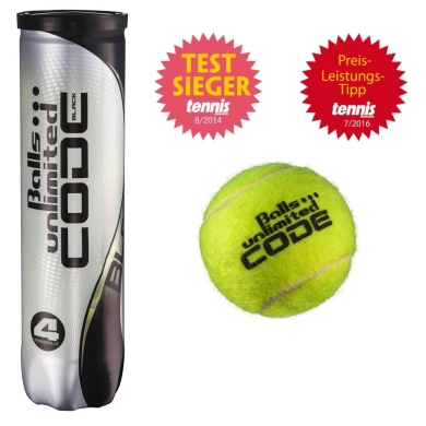 Balls Unlimited Tennis Balls Code Black Yellow Can of 4