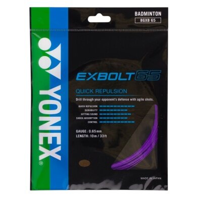 Stringing with badminton string Yonex Exbolt 65 purple