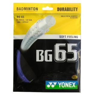 Stringing with Yonex BG65 badminton string in blue