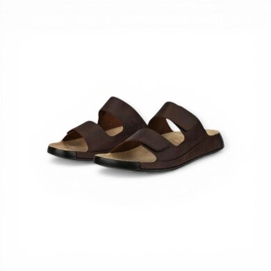ECCO Cozmo Flat Sandal (Nubuck Leather, Flexible Sole) Dark Brown Men's