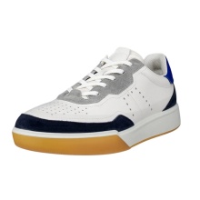 ECCO Street Court Lea Sneakers (Premium Leather) white/navy blue men's