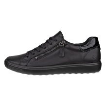 ECCO Soft 7 Side Zip Lace Sneakers (Premium Full-Grain Leather) black ladies
