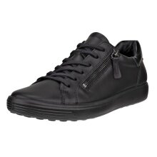 ECCO Soft 7 Side Zip Lace Sneakers (Premium Full-Grain Leather) black ladies