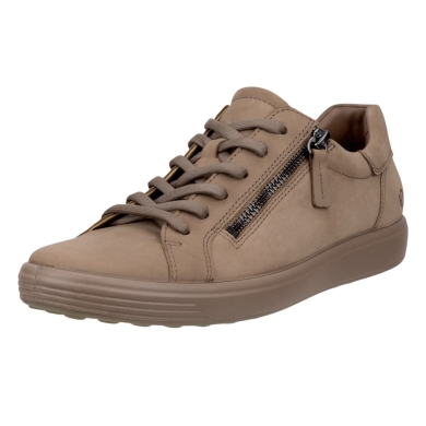 ECCO Soft 7 Side Zip Lace Sneakers (Premium Full-Grain Leather) brown ladies