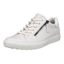 ECCO Soft 7 Side Zip Lace Sneakers (Premium Full-Grain Leather) white ladies