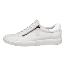 ECCO Soft 7 Side Zip Lace Sneakers (Premium Full-Grain Leather) white ladies