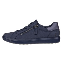ECCO Soft 7 Side Zip Lace Sneakers (Premium Full-Grain Leather) navy blue ladies