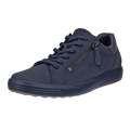ECCO Soft 7 Side Zip Lace Sneakers (Premium Full-Grain Leather) navy blue ladies
