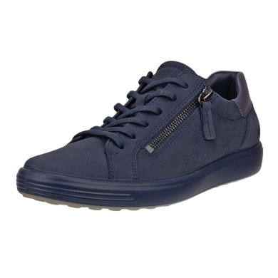 ECCO Soft 7 Side Zip Lace Sneakers (Premium Full-Grain Leather) navy blue ladies