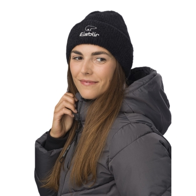 Polar Bear Winter Hat (Beanie) Mana - Fluffy Texture - Ladies Black - 1 Piece