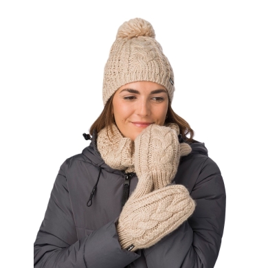 Polar Bear Knitted Hat (Pom Pom) Afra Ladies - sandstone brown - 1 piece