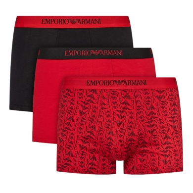 Emporio Armani Underwear Boxer Shorts Trunk Cotton Black/Red Patterned Men's - 3 Pieces
