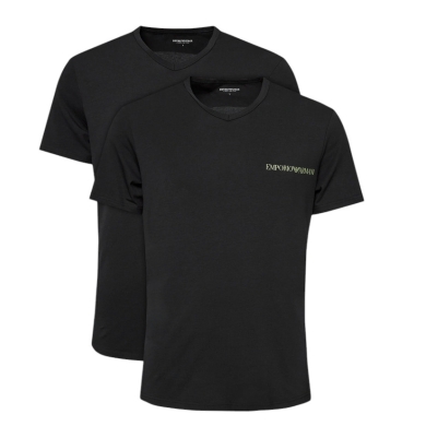 Emporio Armani V-Neck Stretch Shirt (95% Cotton) Black Underwear for Men - Pack of 2