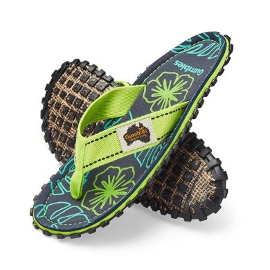 Gumbies Toe Sandals Original Flip Flops Lime Hibiscus lime green