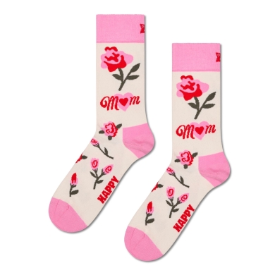 Happy Socks Daily Sock Crew Mom's Flower cream white/pink - 1 Pair