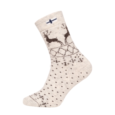HomeOfSocks Wool Socks Thick Flag Scandinavian Finland ecru/brown - 1 Pair
