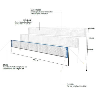 Hudora net for tennis/badminton/badminton/volleyball adjustable height - width 6 metres