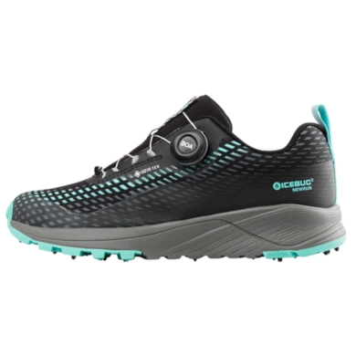 Icebug Winter Trail Running Shoes NewRun BUGrip GTX (BOA® Fit System, waterproof, with spikes) black/mist blue ladies