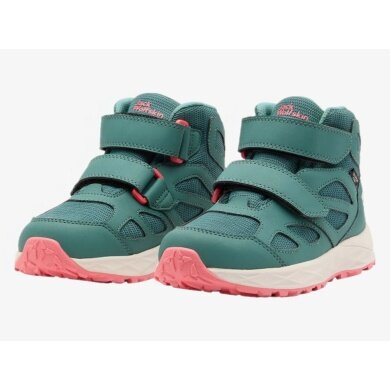 Jack Wolfskin Hiking Shoes Woodland 2 Texapore Mid VC (Velcro Closure, Waterproof) jade green Kids