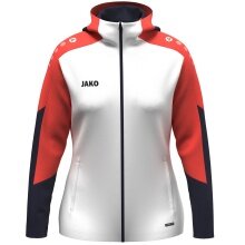 JAKO Hooded Jacket Dynamic (Polyester Fleece, Side Pockets with Zipper) white/coral red/navy blue Ladies