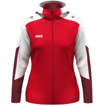 JAKO Hooded Jacket Dynamic (Polyester Fleece, Side Pockets with Zipper) red/white/dark red Ladies