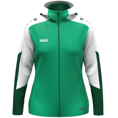 JAKO Hooded Jacket Dynamic (Polyester Fleece, Side Pockets with Zipper) green/white/dark green Ladies