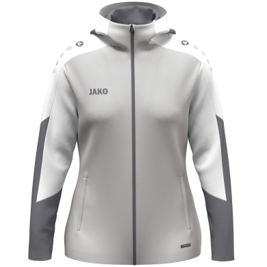 JAKO Hooded Jacket Dynamic (Polyester Fleece, Side Pockets with Zipper) Light Grey/White/Grey Ladies