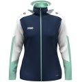 JAKO Hooded Jacket Dynamic (Polyester Fleece, Side Pockets with Zipper) navy blue/white/mint green Ladies