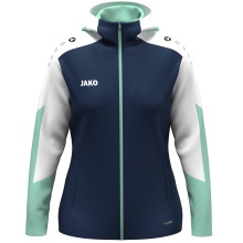 JAKO Hooded Jacket Dynamic (Polyester Fleece, Side Pockets with Zipper) navy blue/white/mint green Ladies