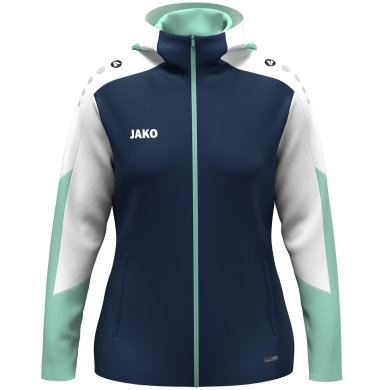 JAKO Hooded Jacket Dynamic (Polyester Fleece, Side Pockets with Zipper) navy blue/white/mint green Ladies