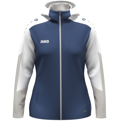 JAKO Hooded Jacket Dynamic (Polyester Fleece, Side Pockets with Zipper) navy blue/white/light grey Ladies