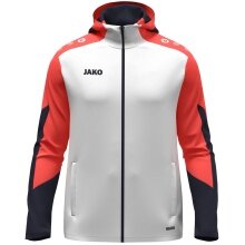 JAKO Hooded Jacket Dynamic (Polyester Interlock Fleece, Side Pockets with Zipper) white/coral red/navy blue Children