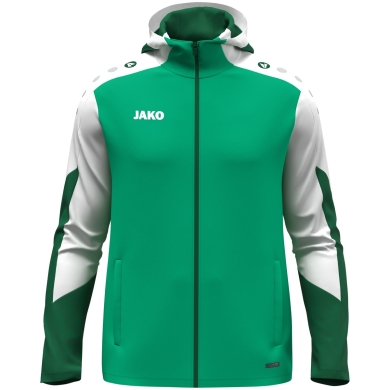 JAKO Hooded Jacket Dynamic (Polyester Interlock Fleece, Side Pockets with Zipper) green/white/dark green Men's