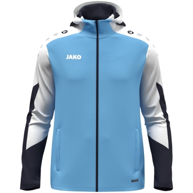 JAKO Hooded Jacket Dynamic (Polyester Interlock Fleece, Side Pockets with Zipper) sky blue/white/navy blue Men's