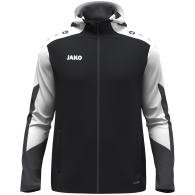 JAKO Hooded Jacket Dynamic (Polyester Interlock Fleece, Side Pockets with Zipper) black/white/anthracite grey Men's