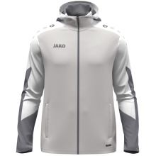 JAKO Hooded Jacket Dynamic (Polyester Interlock Fleece, Side Pockets with Zipper) light grey/white/grey Men's