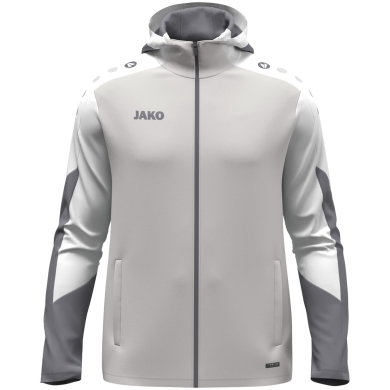 JAKO Hooded Jacket Dynamic (Polyester Interlock Fleece, Side Pockets with Zipper) light grey/white/grey Men's