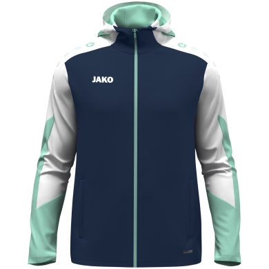 JAKO Hooded Jacket Dynamic (Polyester Interlock Fleece, Side Pockets with Zipper) navy blue/white/mint green Men's
