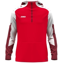 JAKO Hooded Sweatshirt with Half-Zip Dynamic (100% recycled Polyester) red/white/dark red Children