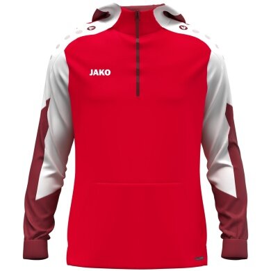 JAKO Hooded Sweatshirt with Half-Zip Dynamic (100% recycled Polyester) red/white/dark red Men's