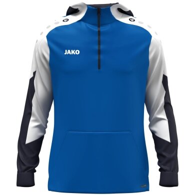JAKO Hooded Sweatshirt with Half-Zip Dynamic (100% recycled Polyester) royal blue/white/navy blue Men's