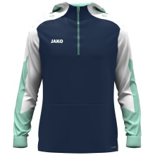 JAKO Hooded Sweatshirt with Half-Zip Dynamic (100% recycled Polyester) navy blue/white/mint green children