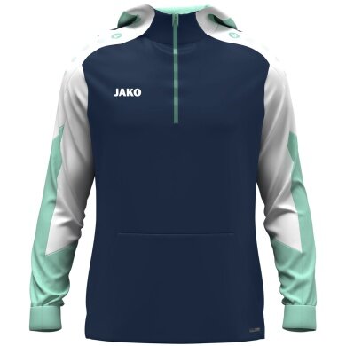 JAKO Hooded Sweatshirt with Half-Zip Dynamic (100% recycled Polyester) navy blue/white/mint green Men's