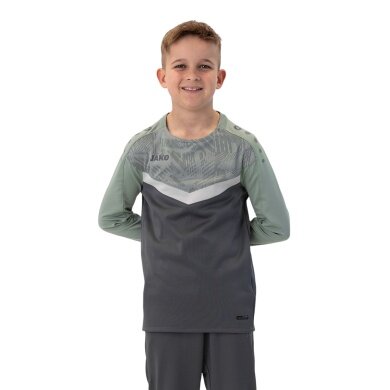 JAKO Sport Long Sleeve Sweatshirt Iconic (Polyester Stretch Fleece) Charcoal Grey/Mint Green Kids