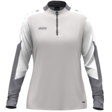 JAKO Long Sleeve Zip Top Dynamic (recycled polyester, elastic material) light grey/white/grey ladies
