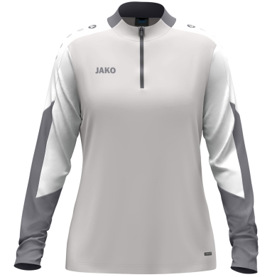 JAKO Long Sleeve Zip Top Dynamic (recycled polyester, elastic material) light grey/white/grey ladies