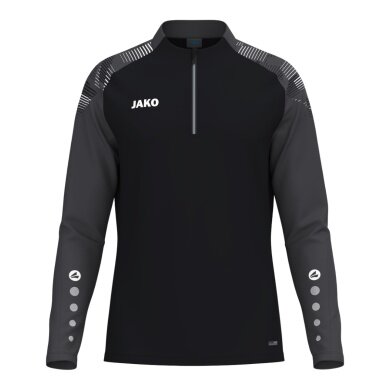 JAKO Long Sleeve Shirt Ziptop Sonic (recycled polyester, soft feel) black/anthracite grey men's